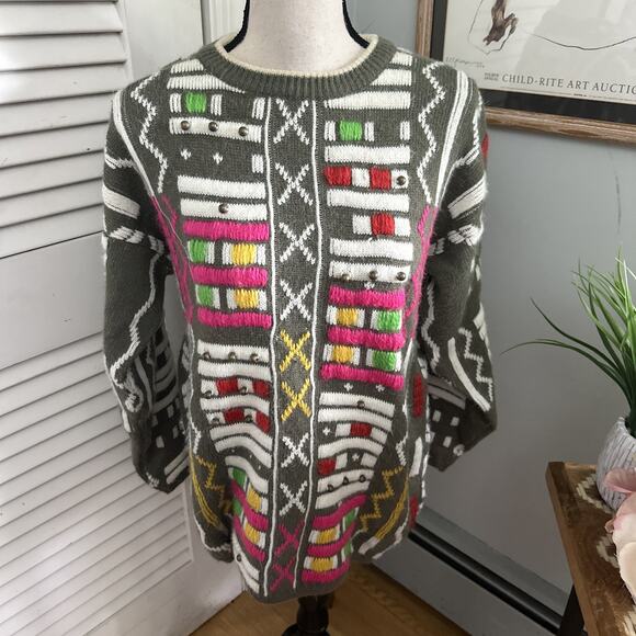 Vintage KITTY HAWK VIVIAN WANG Womens Sweater Medium Retro 80s Artsy New Wave - Picture 1 of 13